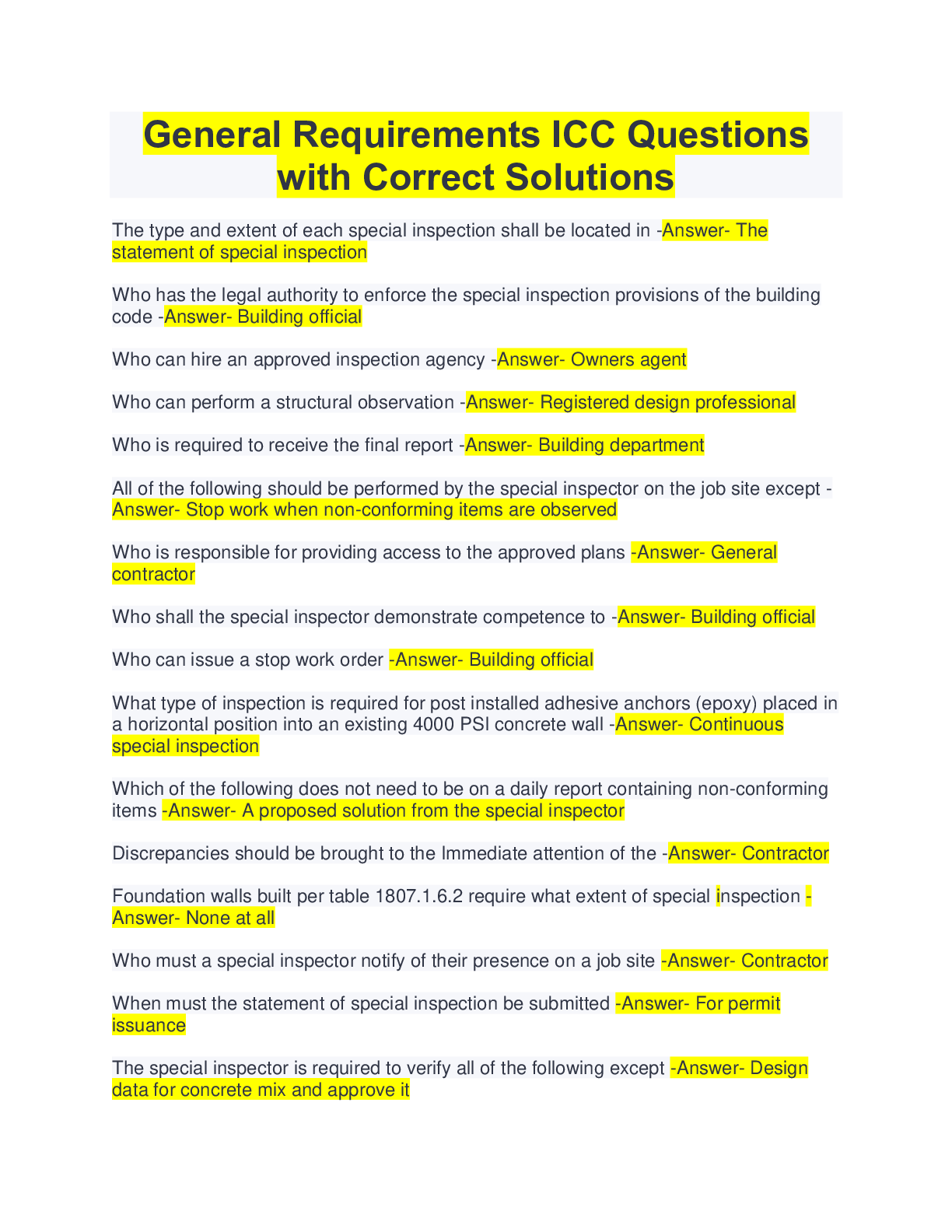 General Requirements ICC Questions with Correct Solutions Browsegrades